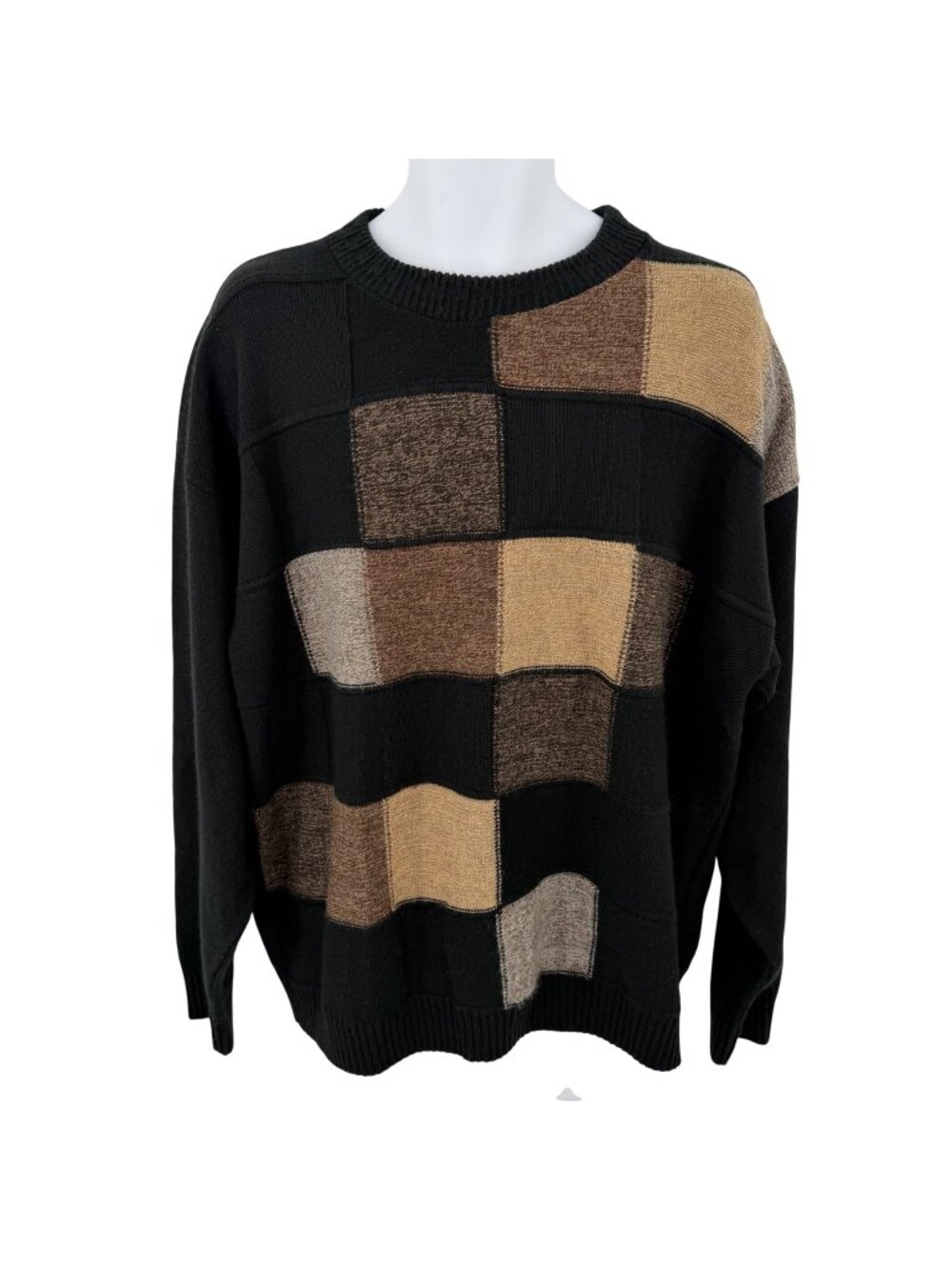VINTAGE PROTEGE PATCHWORK KNIT SWEATER BLACK & NEUTRAL TONES -  XL